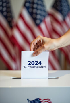 Hand Casting Ballot in 2024 U.S. Presidential Election