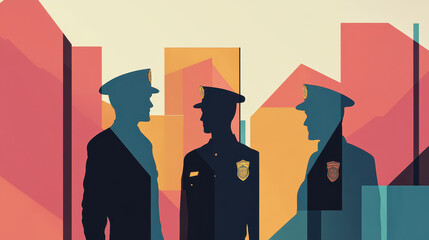 A minimalist modern abstract representation of police reform, using simple geometric shapes and muted colors to illustrate the relationship between law enforcement and community safety