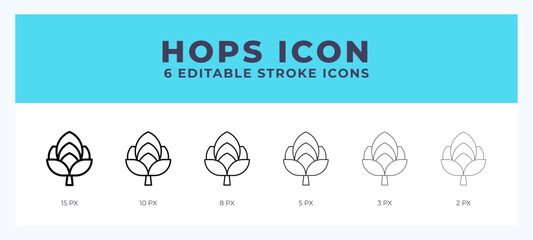 Hops icon set with different stroke. Design elements for logo. Vector illustration.