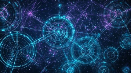 Obraz premium Abstract digital network of glowing circles and lines.
