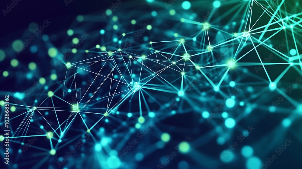 Poster Abstract digital network with glowing dots and lines.