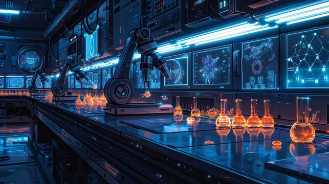Futuristic Laboratory with Advanced Robotic Technology