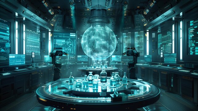 Futuristic Laboratory with Advanced Technology Display
