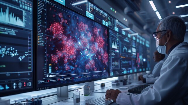 Scientist Analyzing Data in High-Tech Laboratory Setting