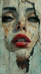 Cracked Wall Portrait: A Woman's Face Revealed