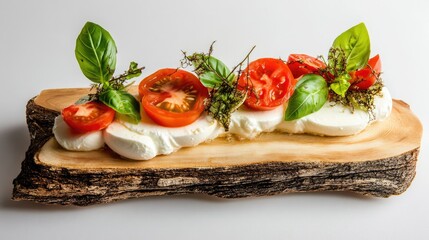 Fresh Caprese Salad on Wooden Board