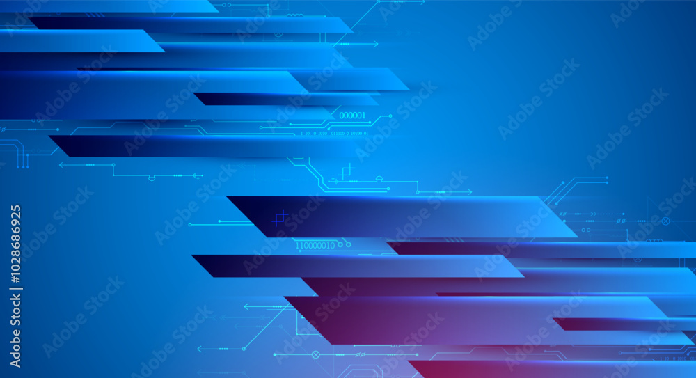 Poster abstract technological illustration with neon lights on a dark blue gradient background. this vector