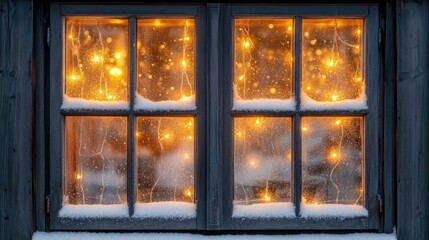 Cozy Window with Frosted Glass and Twinkling Lights