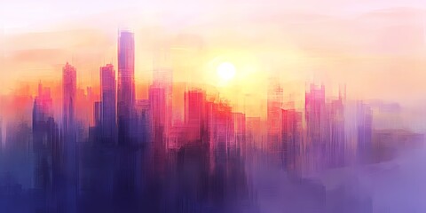 Fototapeta premium Silhouette of a city at sunset