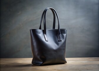 Elegant Black Tote Bag on Grey Background for Product Photography and Packaging Design