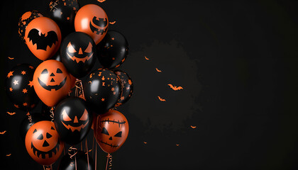 Spooky balloons for Halloween party on black background