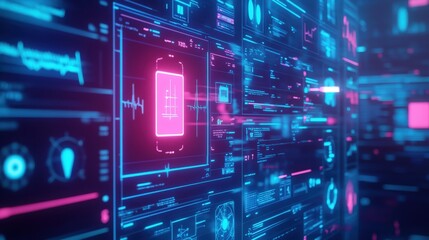 A medical banner showcasing glowing AI-driven diagnostic tools, futuristic healthcare environments, and advanced treatments 