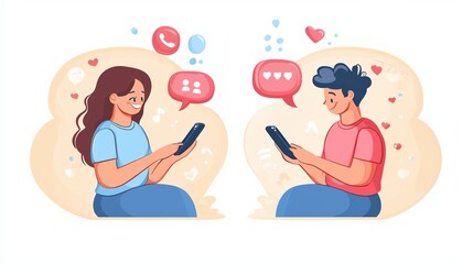 Digital conversation in a split-screen view, illustrating interaction and connection through messaging