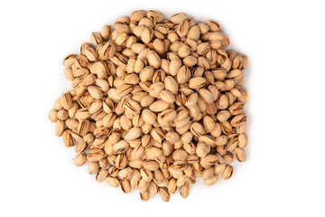 Tasty pistachios isolated on a white background.