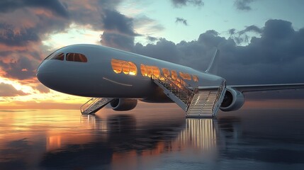 Technology passenger jet with boarding stairs