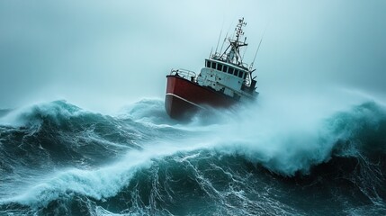 Massive waves during a storm, a ship is sinking