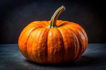 Fresh Organic Whole Orange Pumpkin on Black Background - Closeup Portrait Photography of Healthy Vegan Ingredients for Cooking and Culinary Use