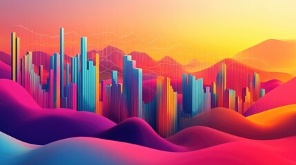 Vibrant Abstract 3D Graphs Rising and Falling