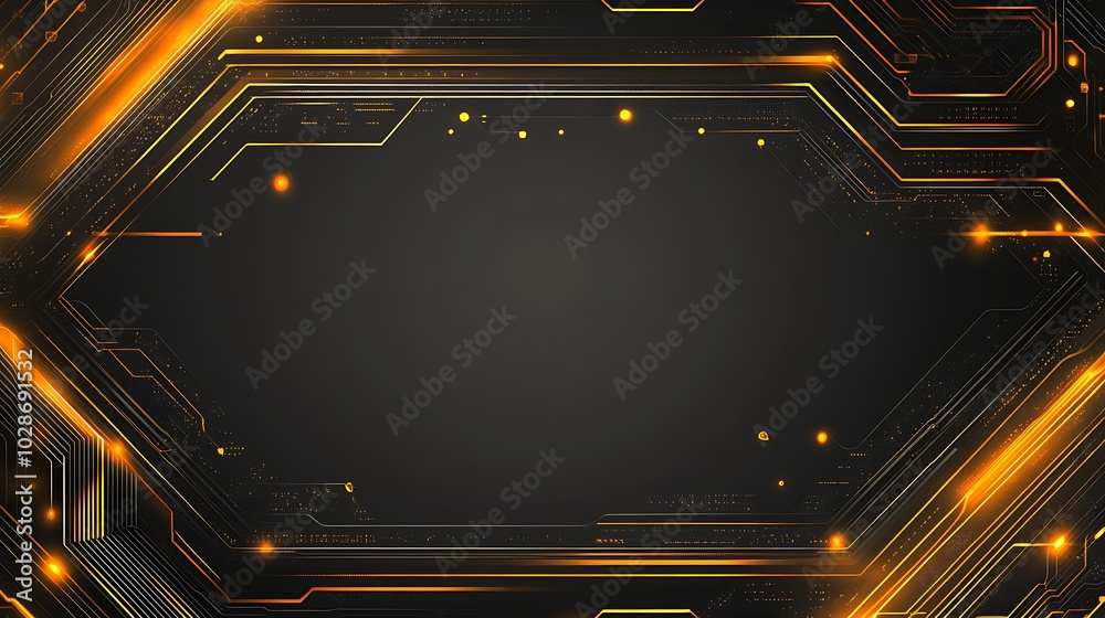 Poster Abstract futuristic technology background with glowing orange lines and a black center.