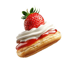 Flying strawberry &eacute;clair, isolated on a white background, gracefully floating in mid-air. cutout png