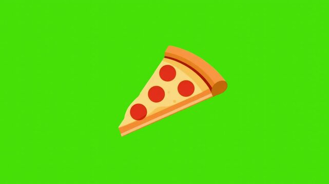 4k animation of pizza slice with sausage isolated on green screen