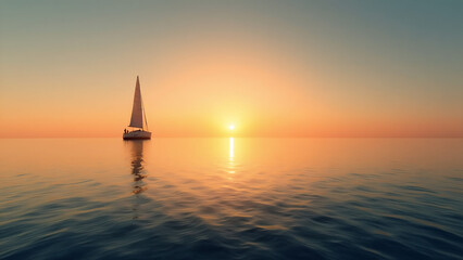 Fototapeta premium A Tranquil Maritime Scene: A Beautiful Sailboat at the Edge of Clear Waters Under a Stunning Sunset