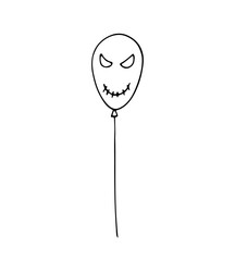 Halloween balloon with a scary face for a party. Creepy Hand-drawn illustration isolated on a white background.