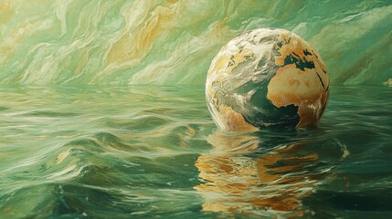 Globe Partially Submerged in Flowing Sea