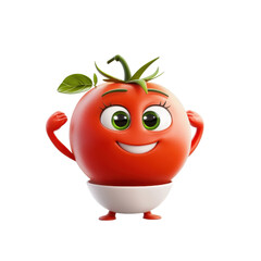 3D cartoon character-style tomato soup, isolated on a white background, depicted with playful features and bright colors. cutout png