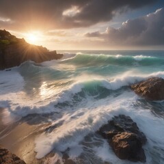 Sunrise over the turbulent sea