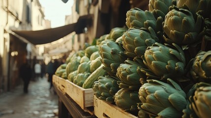 Fototapeta premium Fresh Artichokes in a Vibrant Market Setting