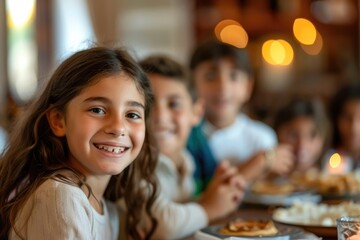 Obraz premium Happy children enjoying festive meal together, smiles, celebrati
