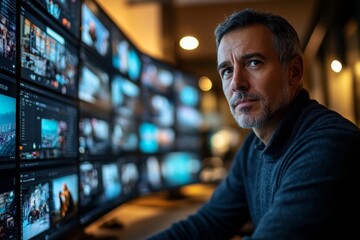 Fototapeta premium Man Using Online Virtual Video Training, Generative AI