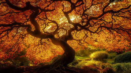 秋の日差しに輝く紅葉