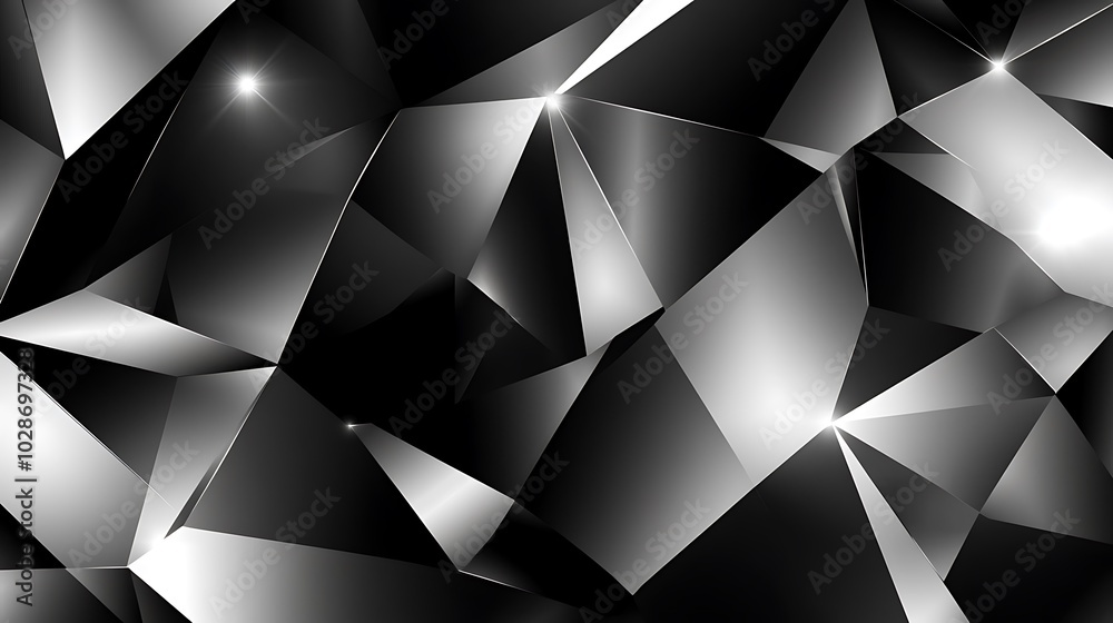 Poster abstract geometric black and white background with polygonal shapes and highlights.