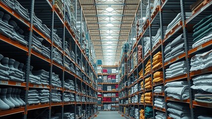 Fototapeta premium Neatly Organized Warehouse Shelves with Grey Socks - Textile Supply Concept
