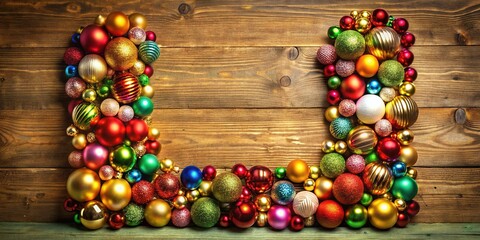 New Year Alphabet Background with Christmas Balls - Letter L, Festive Decorations, Holiday Cheer, Colorful Ornaments, Seasonal Celebration, Typography, Christmas Spirit, Joyful New Year