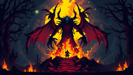 Fiery Demon with Burning Wings