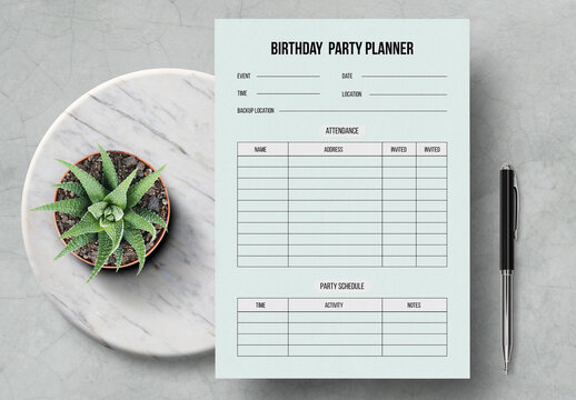Birthday Party Planner Layout