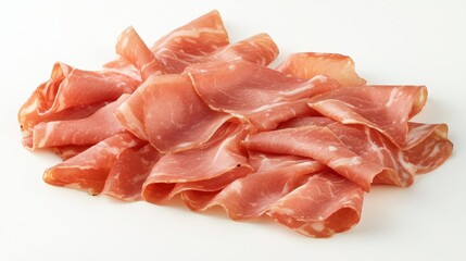 Delicate Slices of Prosciutto on White Background
