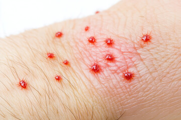 A person's arm is covered in red dots virus pox