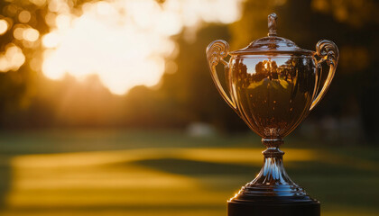 vintage golf trophy gleaming in sunlight, symbolizing achievement and success