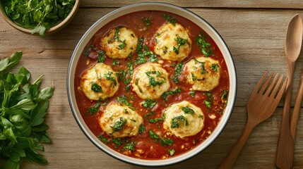 Bowl of Canederli in Rich Tomato Sauce