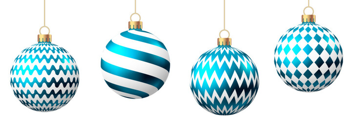 Blue  Christmas  ball  with pattern  isolated on white background.