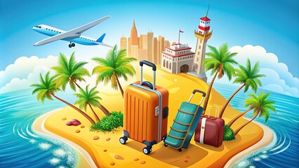 Fototapeta premium Vector Illustration of a Vacation Tour on Transparent Background for Travel Projects