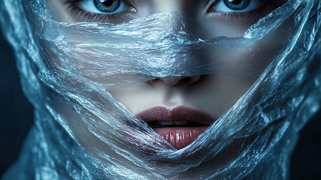 Close-up of mouth covered by duct tape 