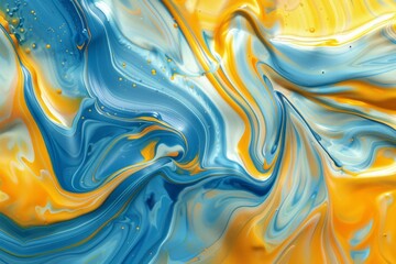 Photo of Blue and yellow liquid fluid art pattern. Background texture for backdrops or mapping