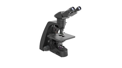Professional microscope. A detailed model of black design. Close-up. Isolated. White background. 3d illustration