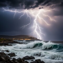 Fototapeta premium lightning over the sea