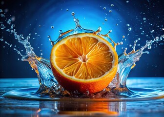 Vibrant Orange Drop Splashing into Water - Fresh Citrus Juice Refreshment